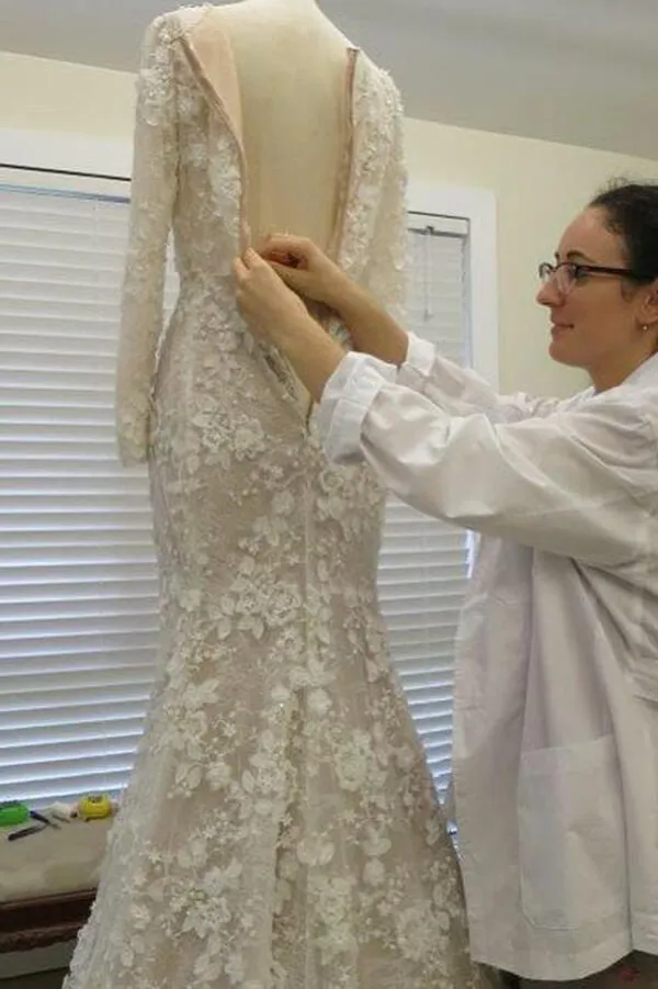 Sparkly Romantic Lace Mermaid Bateau Long Sleeves Wedding Dresses, MW544