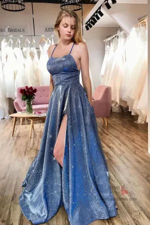 Sparkly Spaghetti Straps Prom Dresses, Graduation Dress With Split, SP660