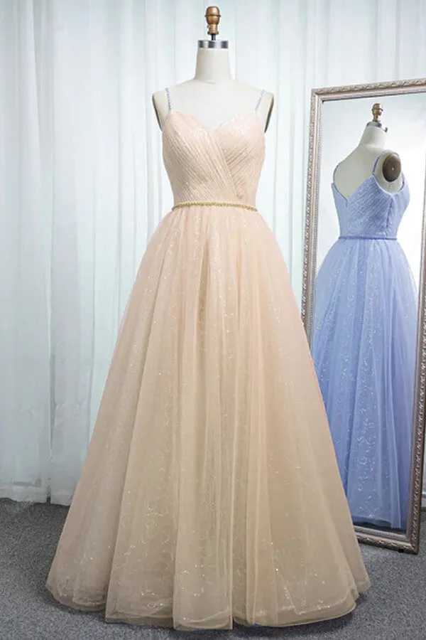 Sparkly Tulle A-line Beaded Sweetheart Prom Dresses, Long Formal Dress, SP778
