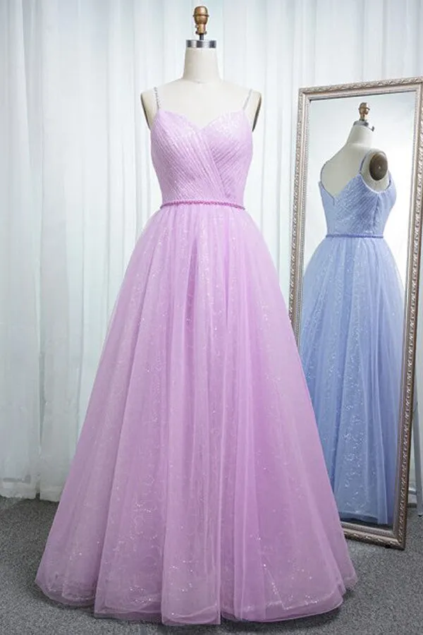 Sparkly Tulle A-line Beaded Sweetheart Prom Dresses, Long Formal Dress, SP778