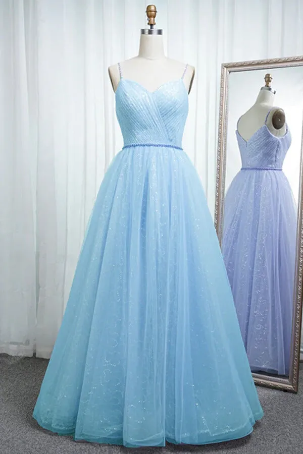 Sparkly Tulle A-line Beaded Sweetheart Prom Dresses, Long Formal Dress, SP778
