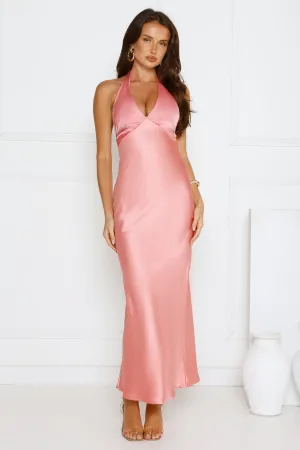 Speaks For Itself Satin Halter Maxi Dress Pink