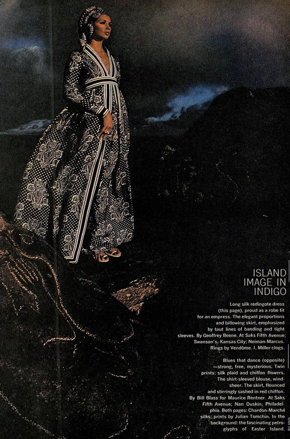 Spring 1969 Geoffrey Beene Well Documented Green Print Hostess Dress