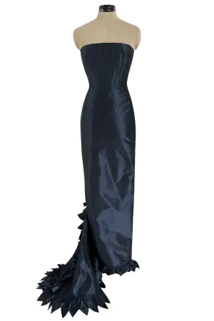 Spring 1999 Oscar de la Renta Strapless Silk Taffeta Dress w Elaborate Back Skirt