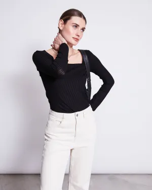 SQUARE NECK LONGSLEEVE FRIA BLACK