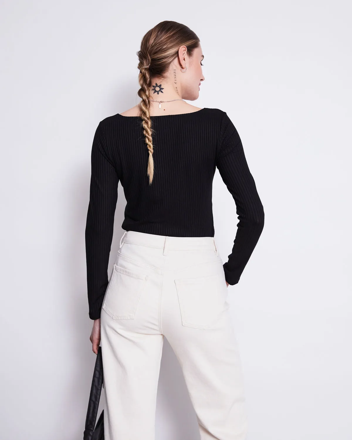 SQUARE NECK LONGSLEEVE FRIA BLACK