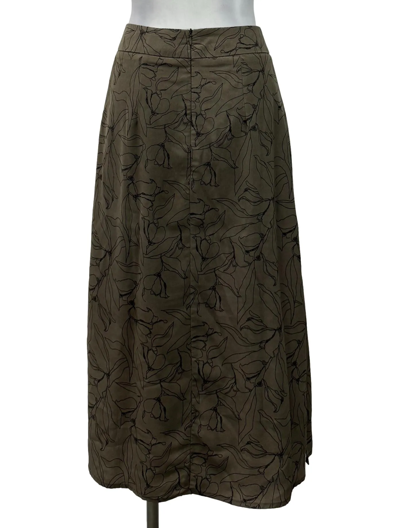 Stone Brown Patterned Flare Skirt