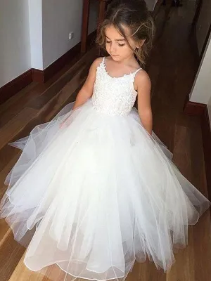 Straps Neck Sleeveless Lace Kids Party Dresses