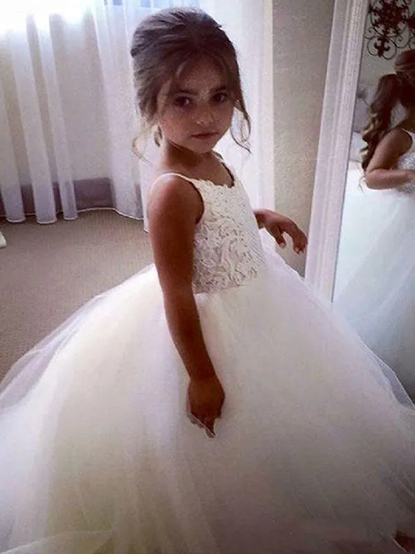 Straps Neck Sleeveless Lace Kids Party Dresses
