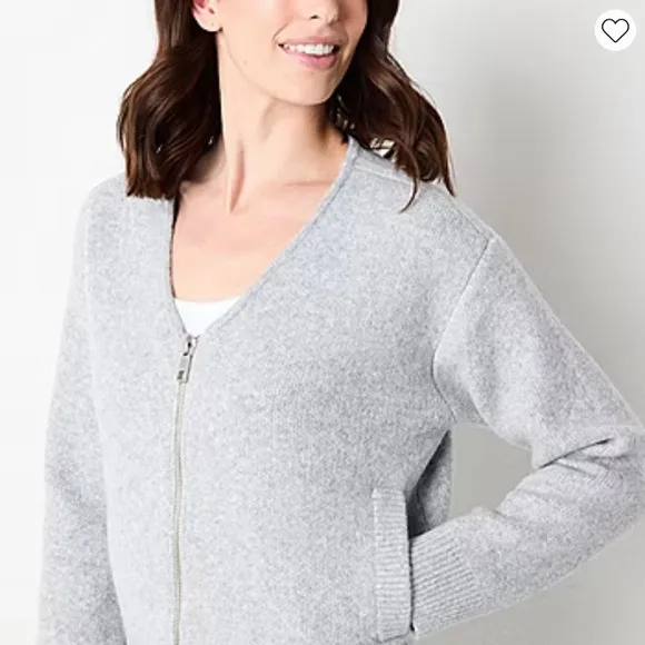 Stylus Women's V Neck Long Sleeve Open Front Zipper Cardigan