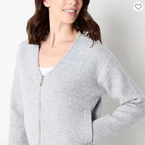 Stylus Women's V Neck Long Sleeve Open Front Zipper Cardigan