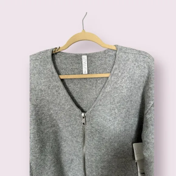 Stylus Women's V Neck Long Sleeve Open Front Zipper Cardigan