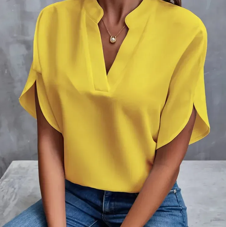 Svelte V-Neck Split Short Sleeve Blouse