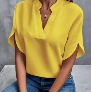 Svelte V-Neck Split Short Sleeve Blouse