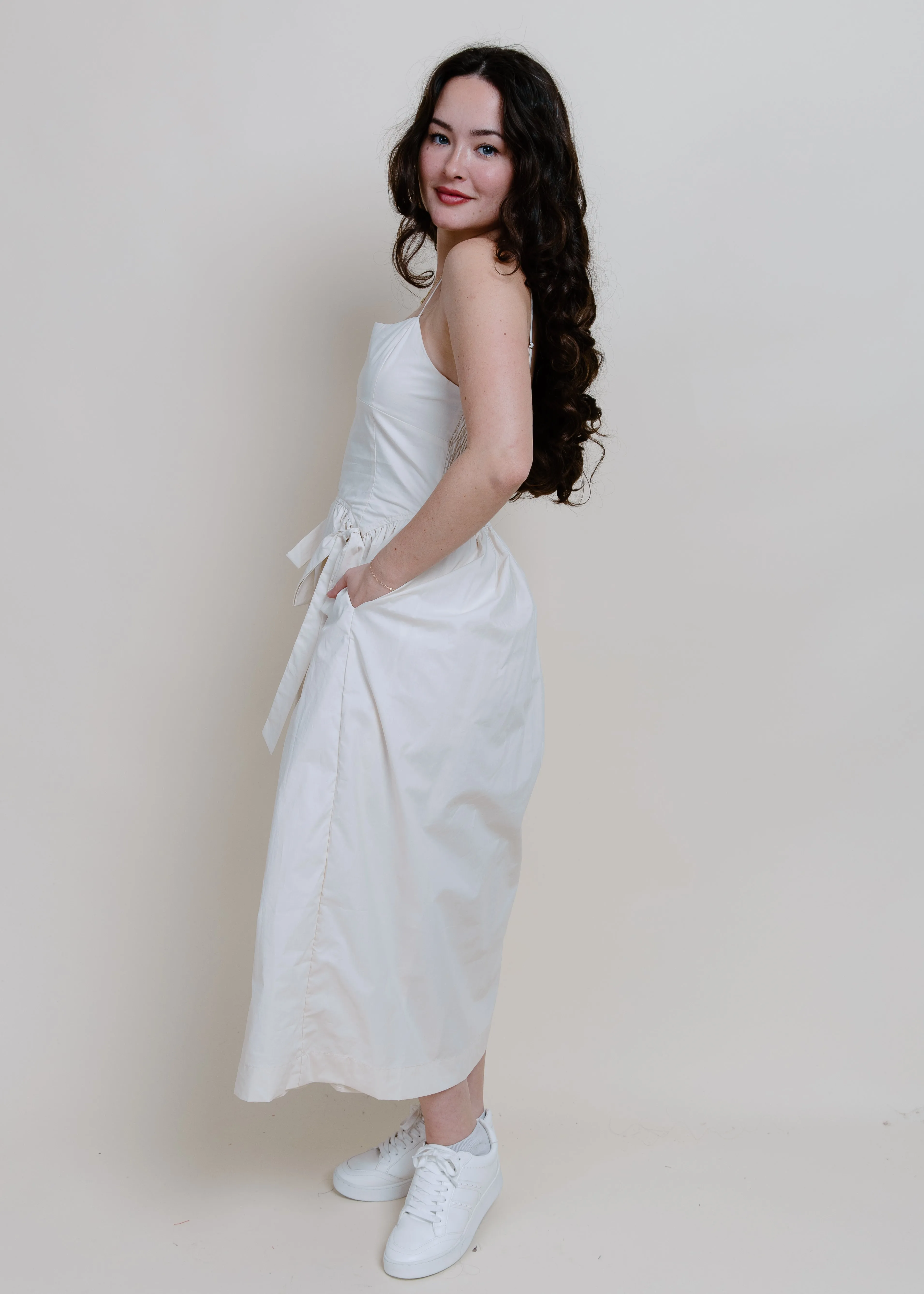 Sylvia Bow Detail Midi Dress -  Natural