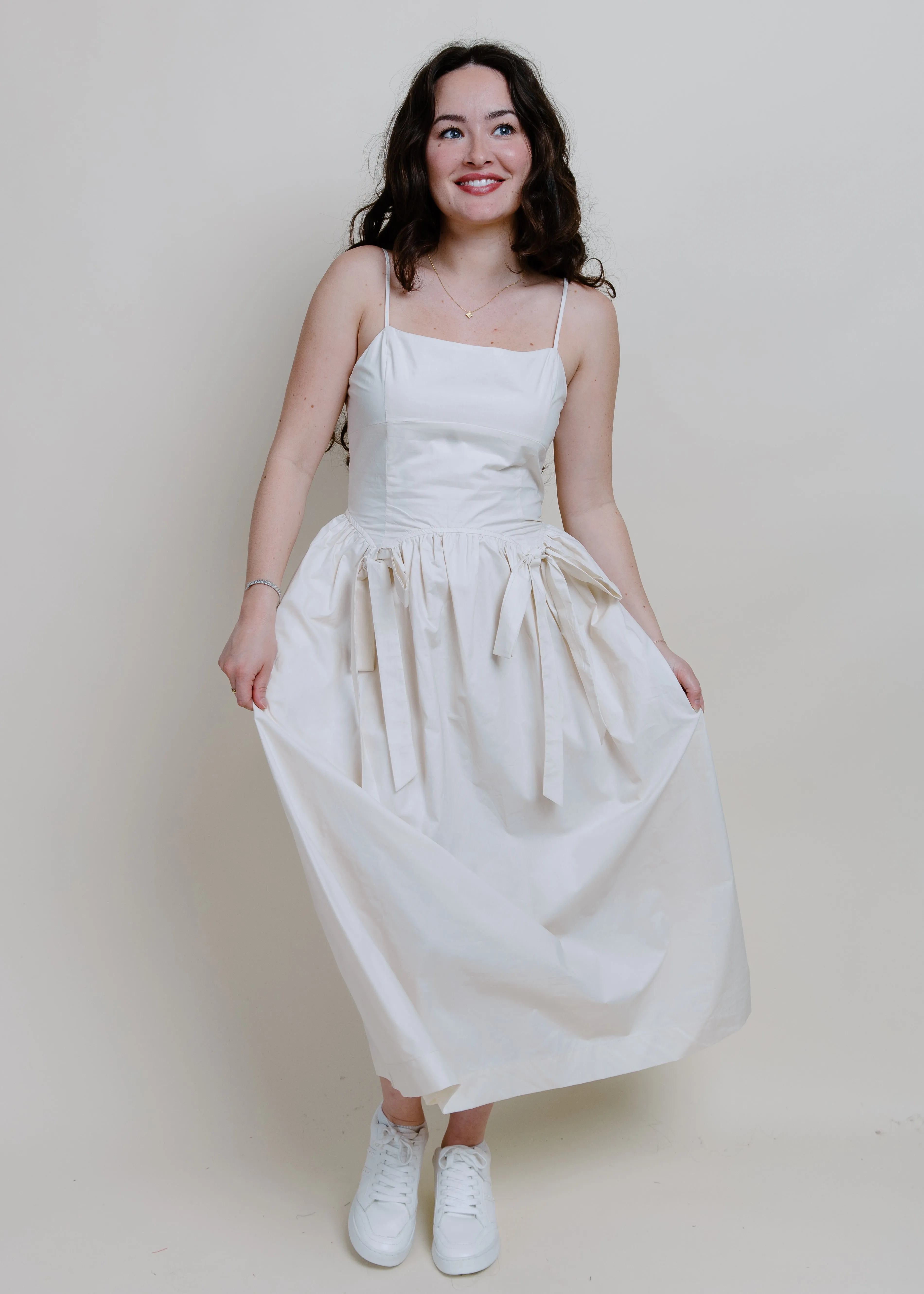 Sylvia Bow Detail Midi Dress -  Natural
