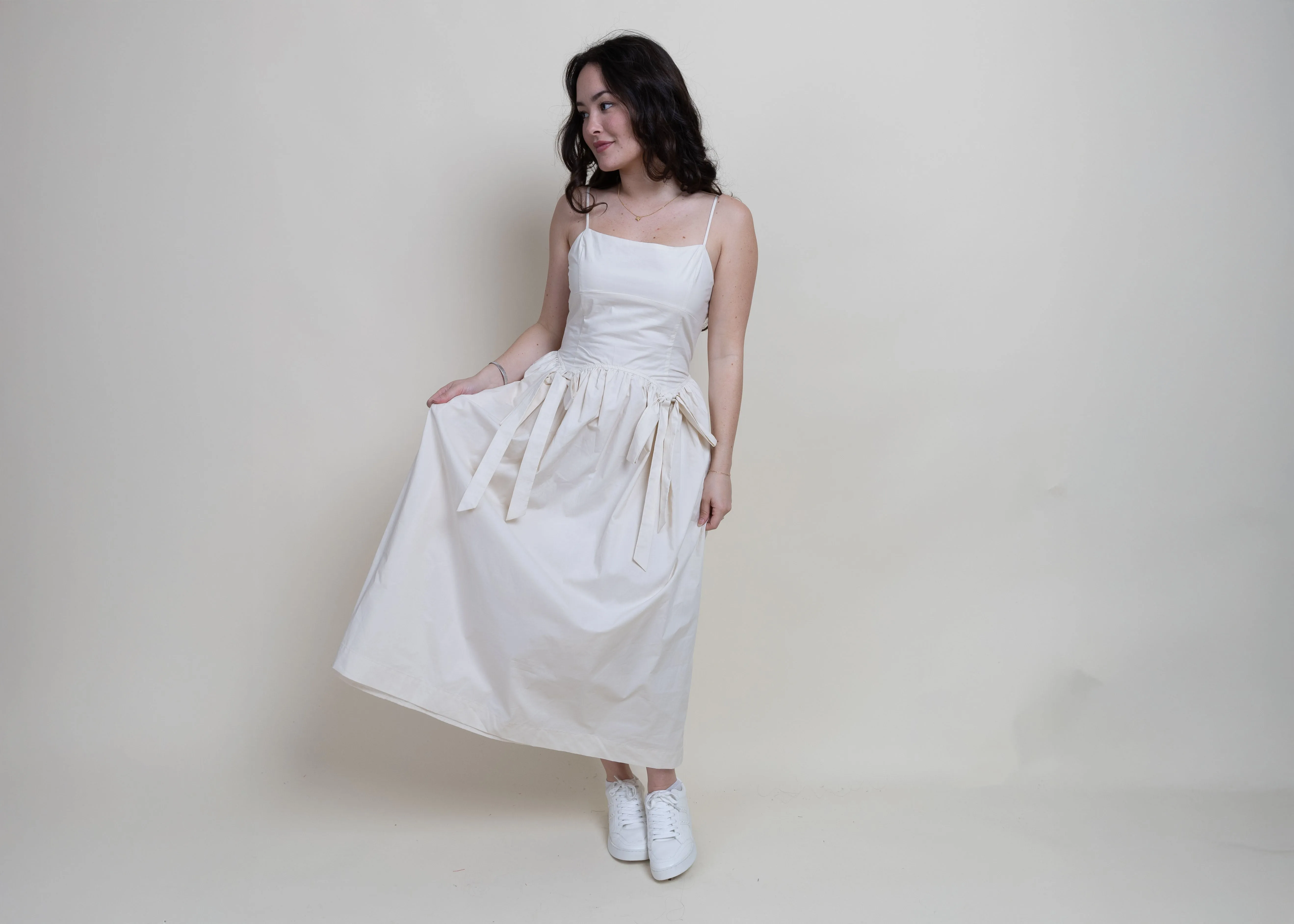 Sylvia Bow Detail Midi Dress -  Natural