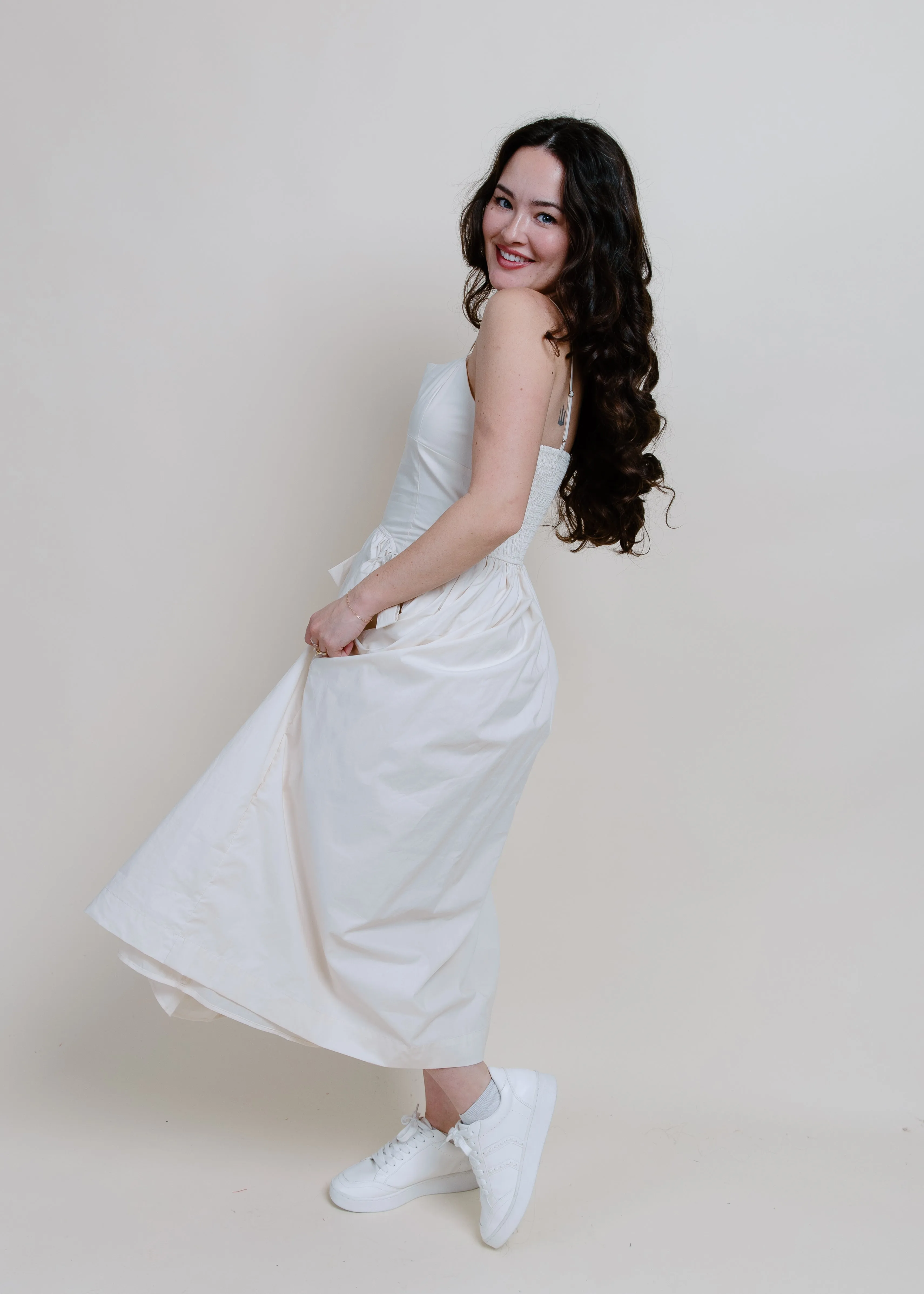 Sylvia Bow Detail Midi Dress -  Natural