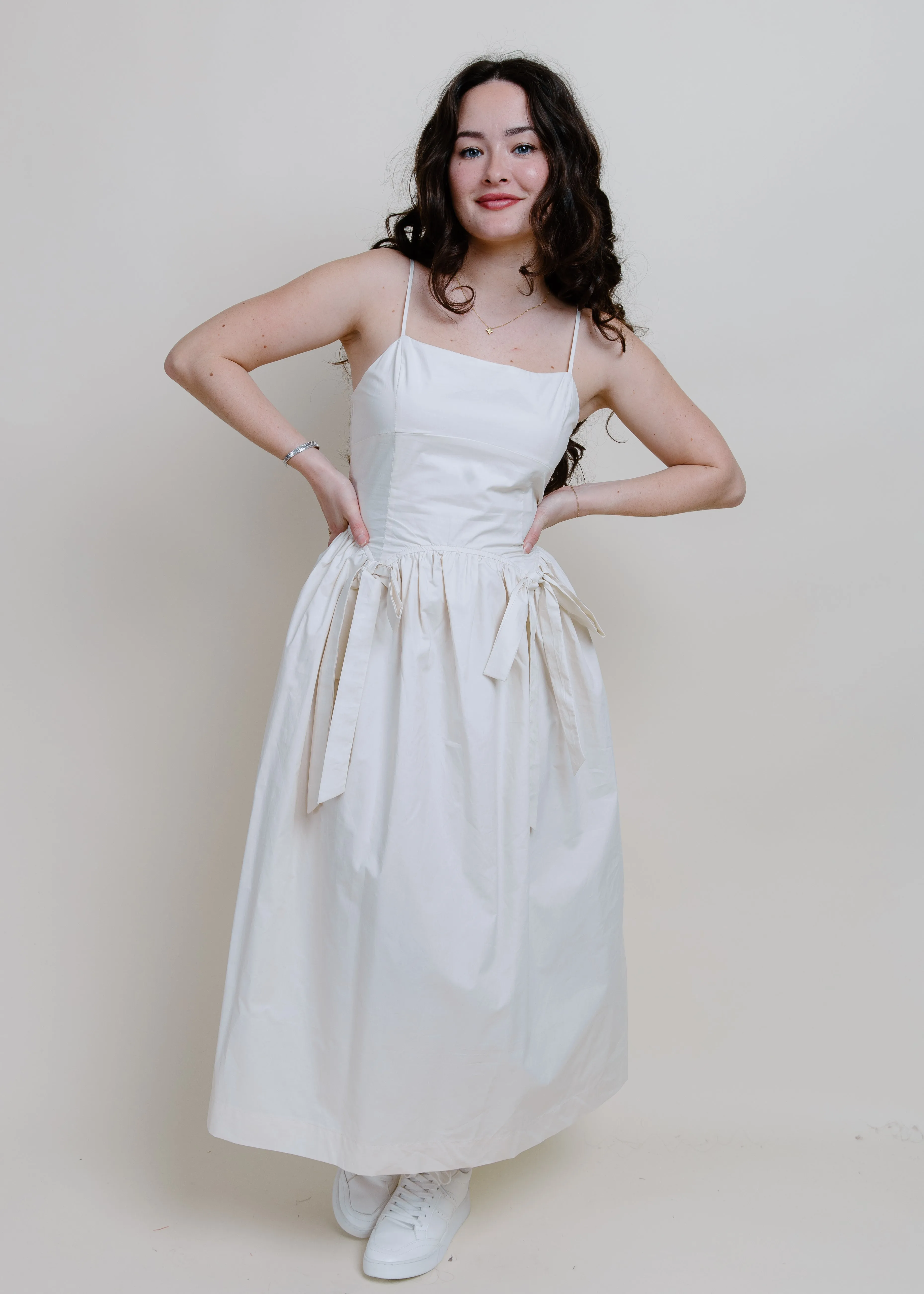 Sylvia Bow Detail Midi Dress -  Natural