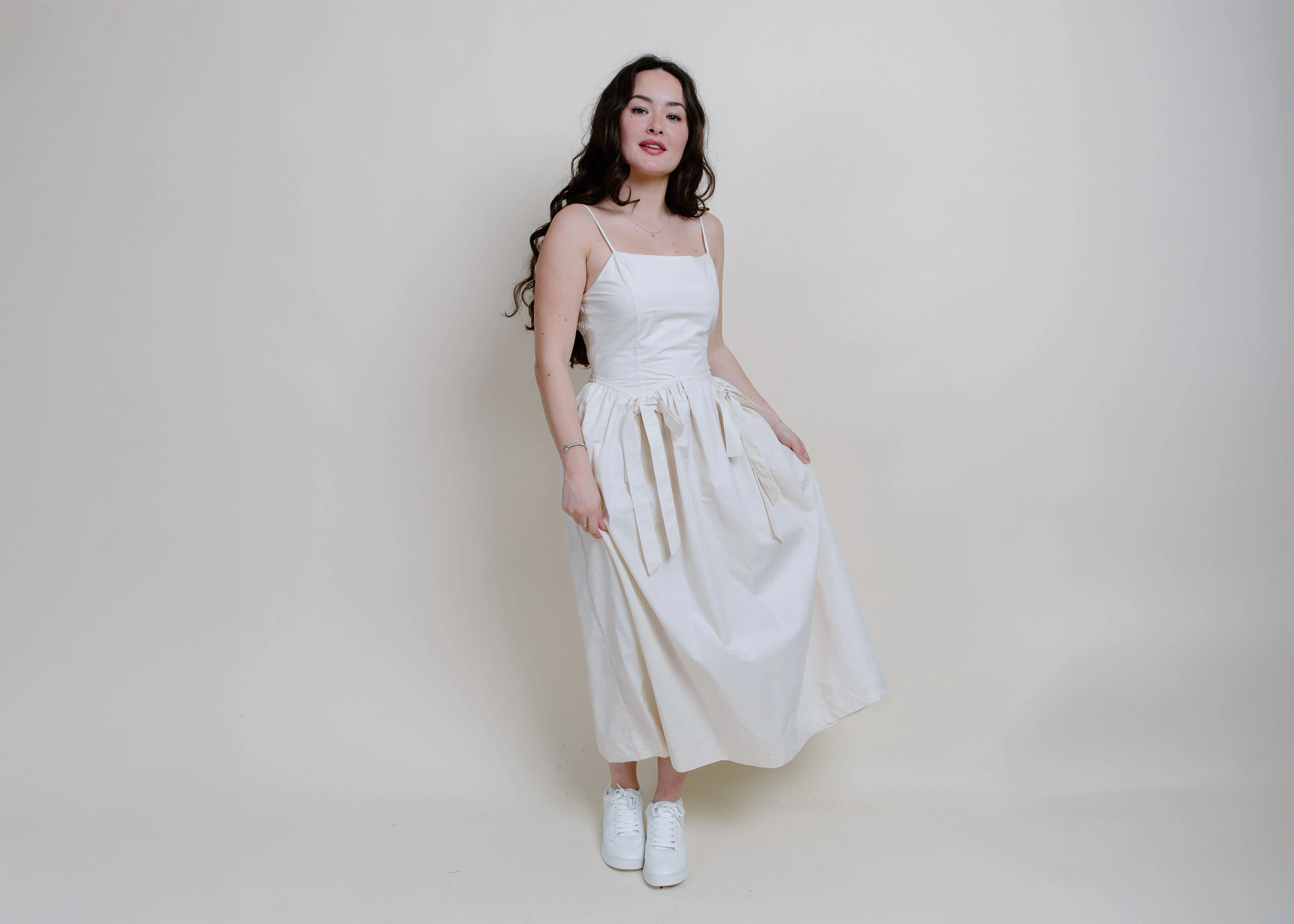 Sylvia Bow Detail Midi Dress -  Natural