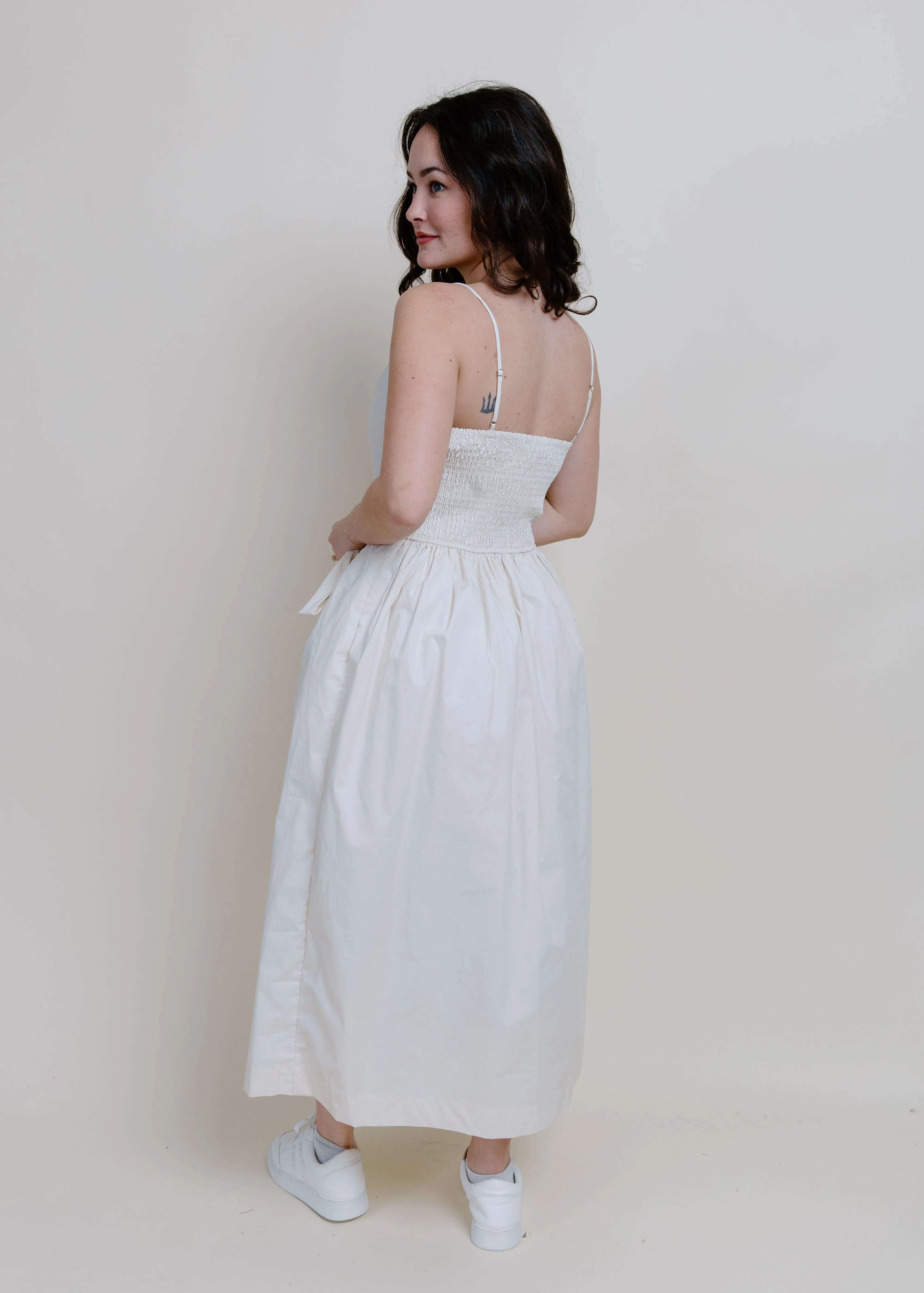 Sylvia Bow Detail Midi Dress -  Natural