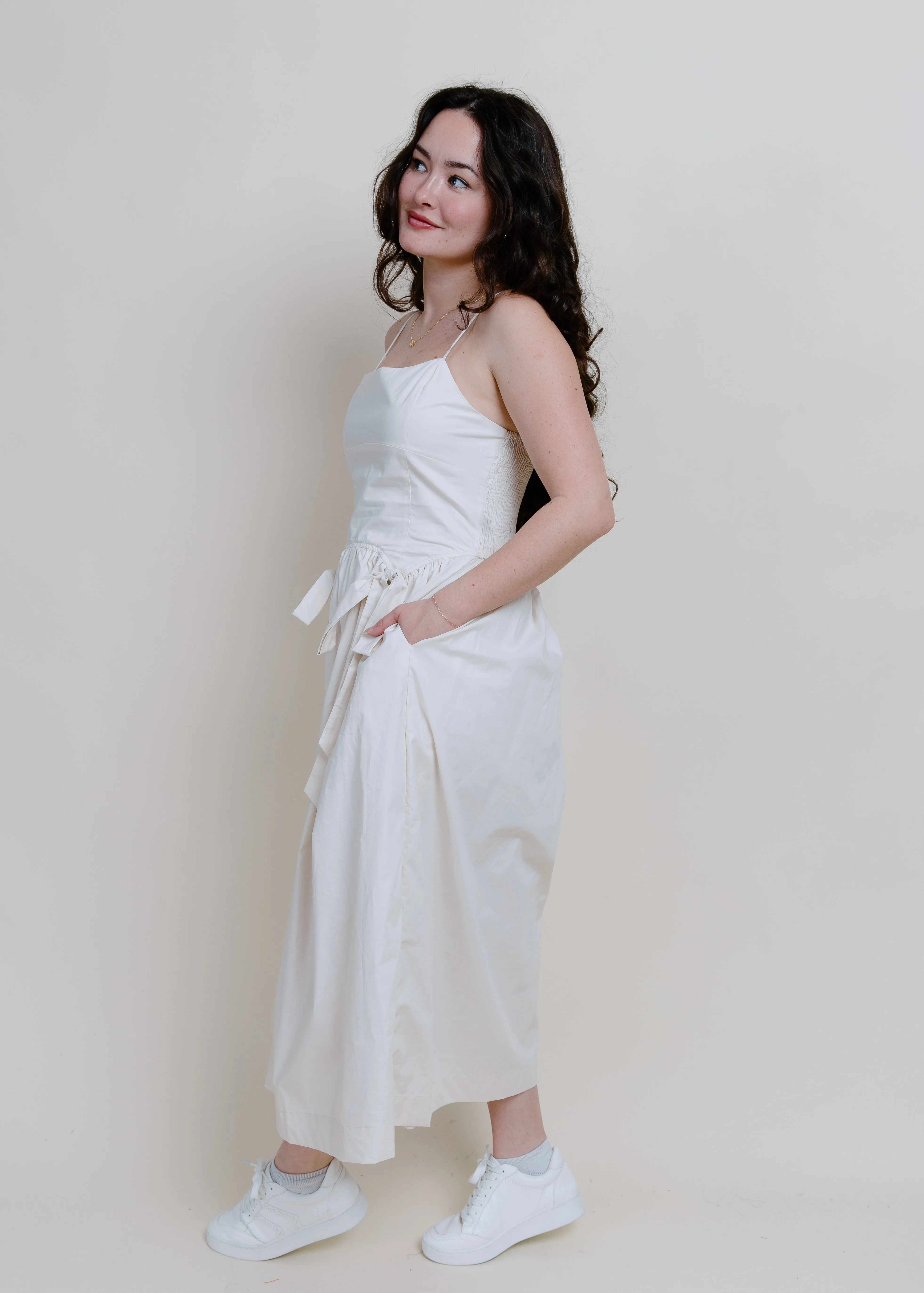 Sylvia Bow Detail Midi Dress -  Natural