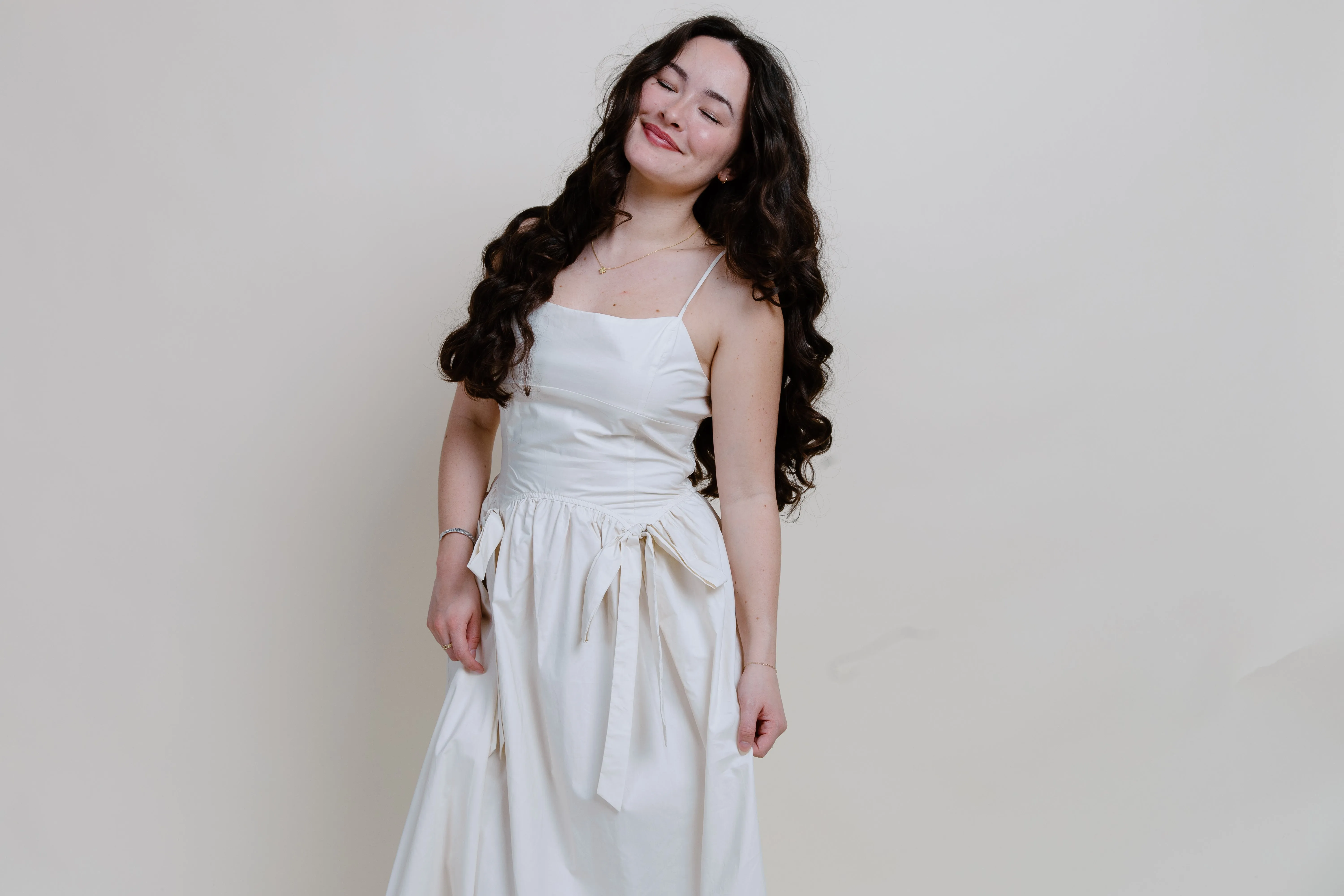 Sylvia Bow Detail Midi Dress -  Natural