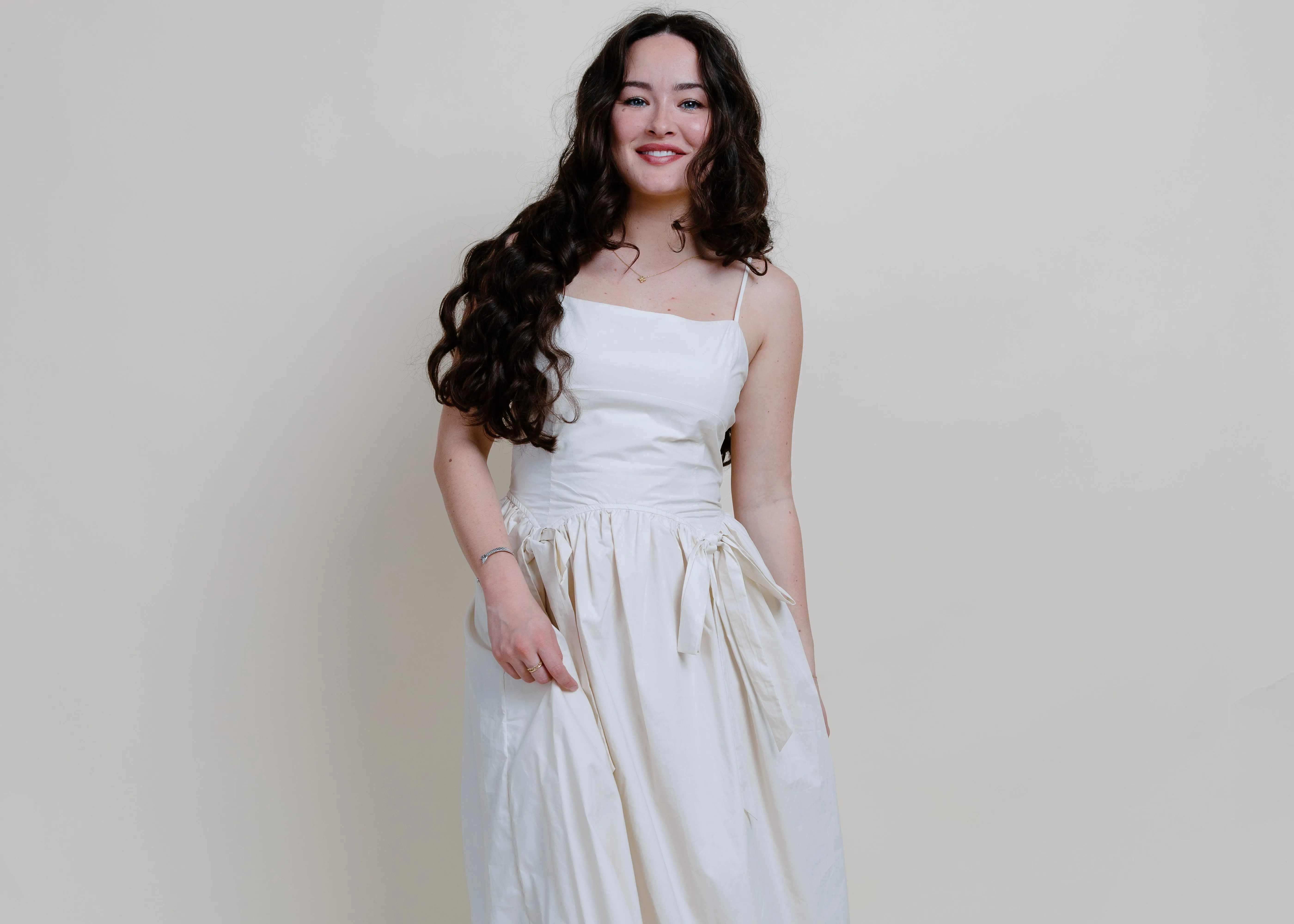 Sylvia Bow Detail Midi Dress -  Natural