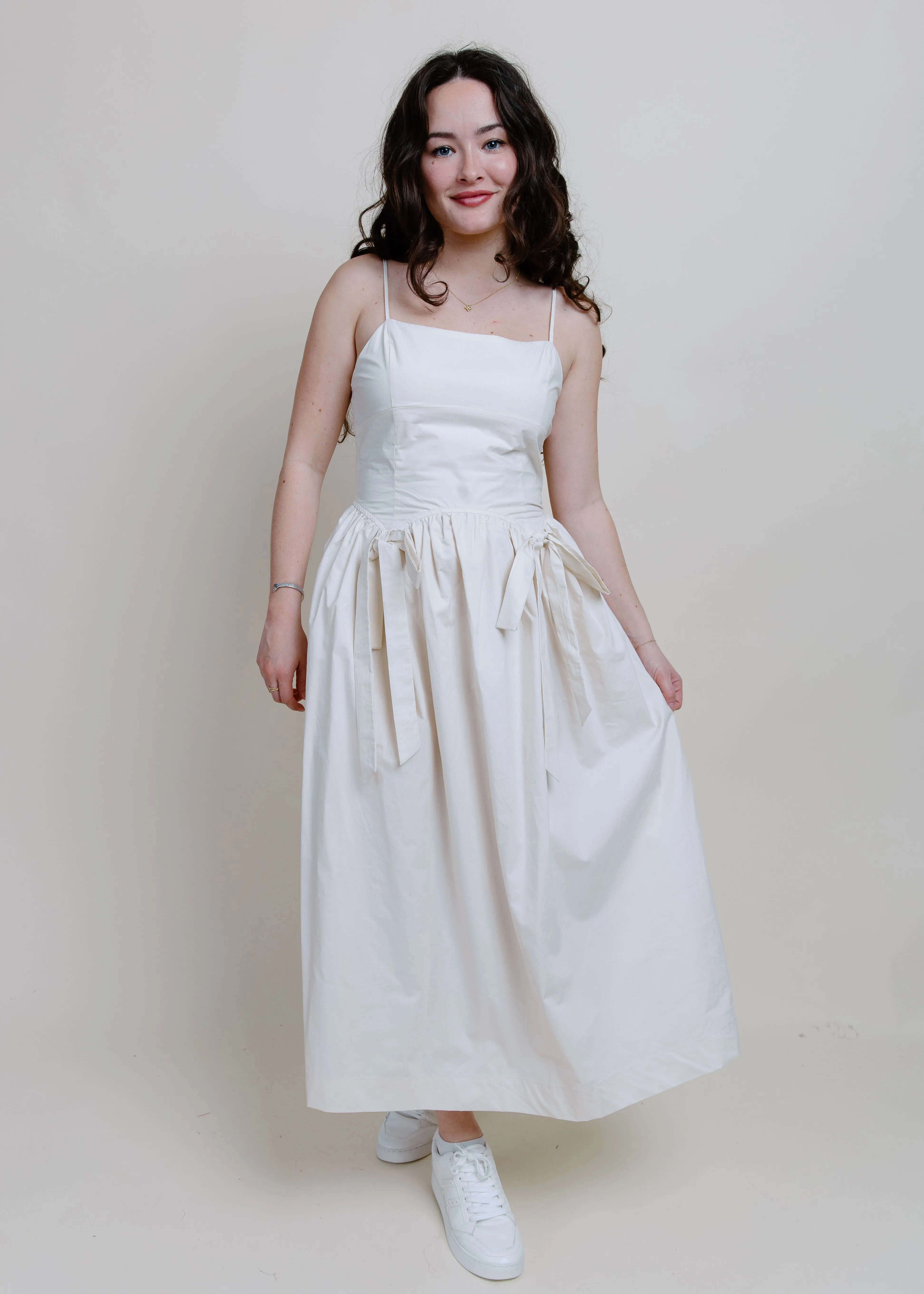 Sylvia Bow Detail Midi Dress -  Natural