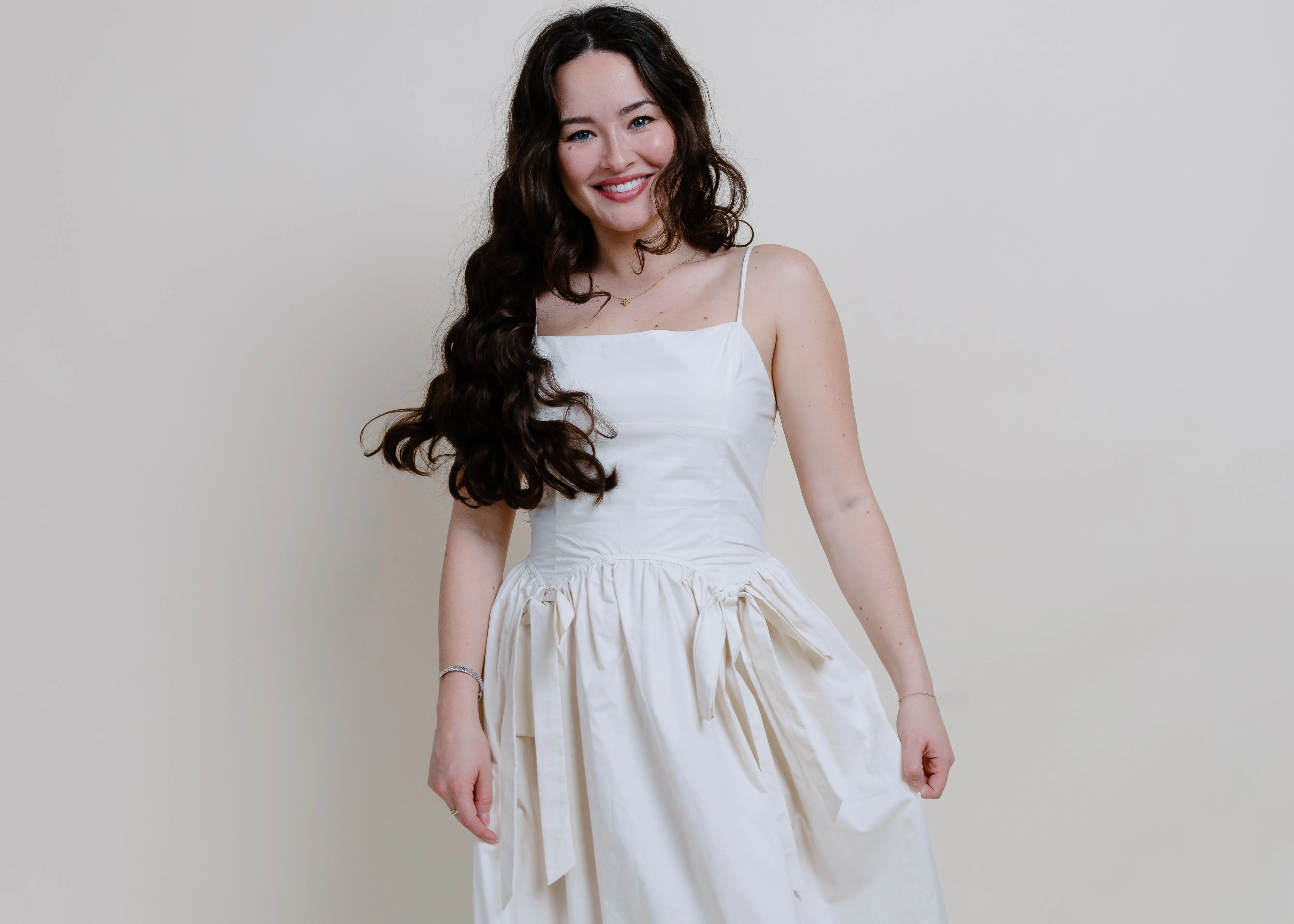 Sylvia Bow Detail Midi Dress -  Natural