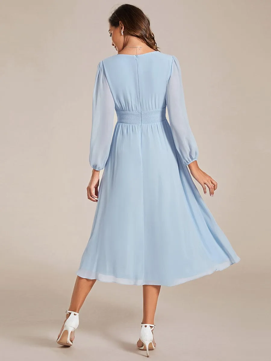 Tari knee length regular and plus size long sleeve chiffon dress