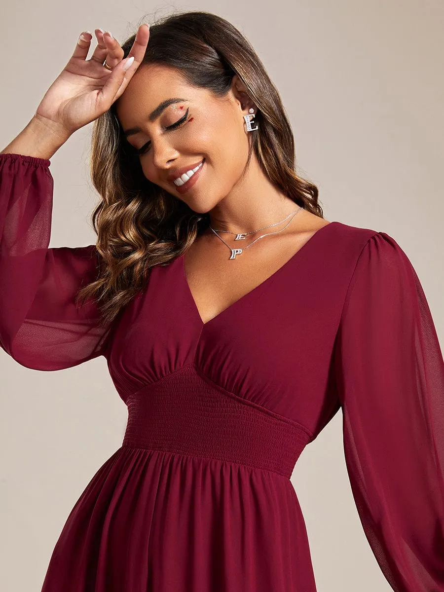 Tari knee length regular and plus size long sleeve chiffon dress