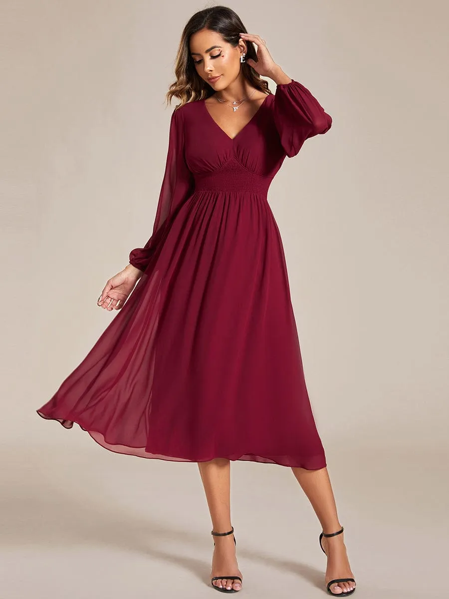 Tari knee length regular and plus size long sleeve chiffon dress