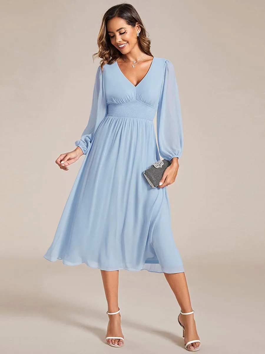 Tari knee length regular and plus size long sleeve chiffon dress