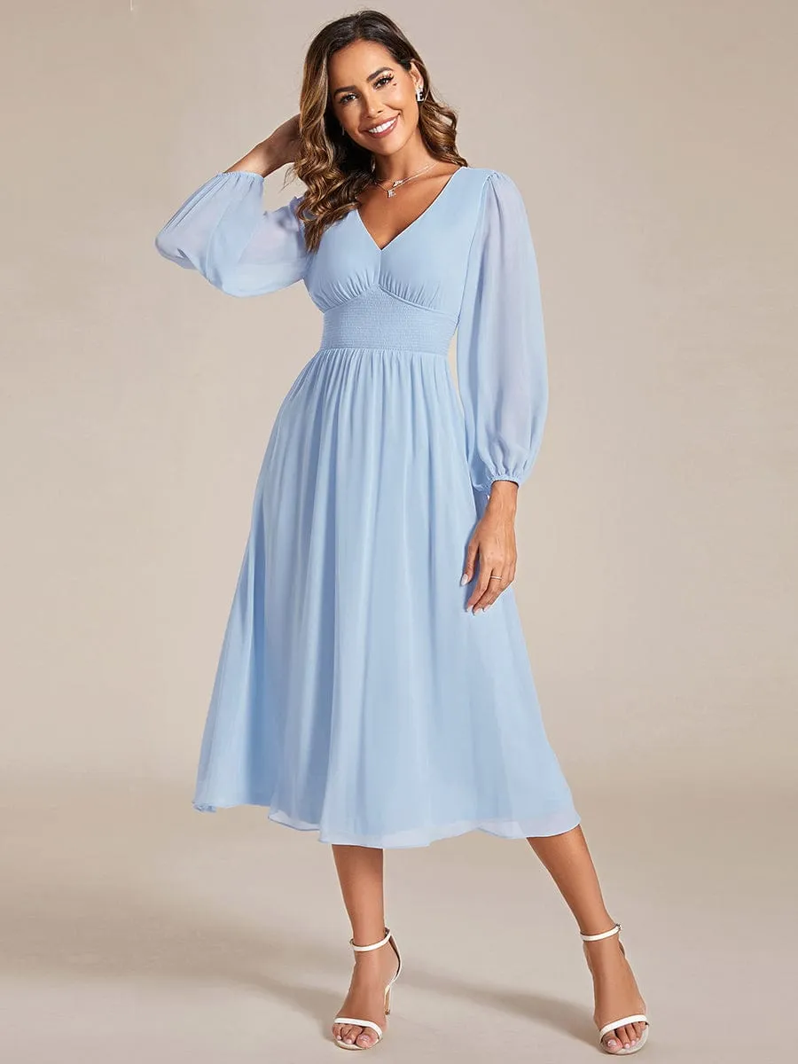 Tari knee length regular and plus size long sleeve chiffon dress
