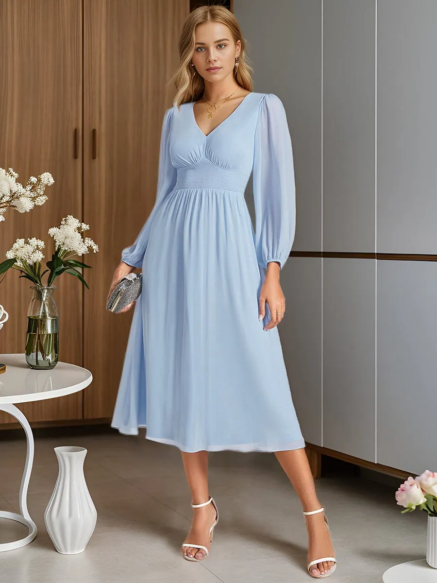 Tari knee length regular and plus size long sleeve chiffon dress