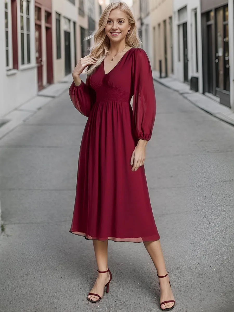 Tari knee length regular and plus size long sleeve chiffon dress
