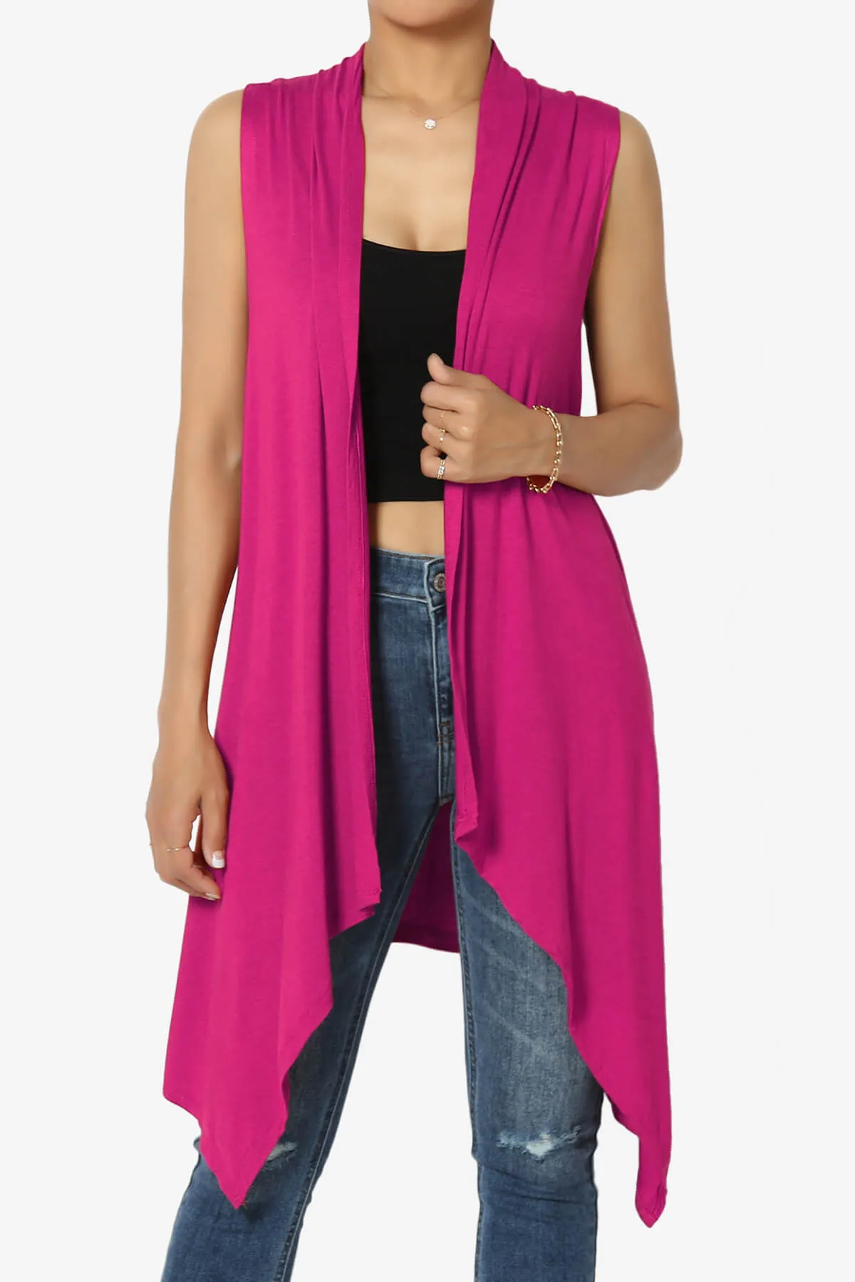 Taysom Draped Open Front Sleeveless Cardigan Vest PLUS