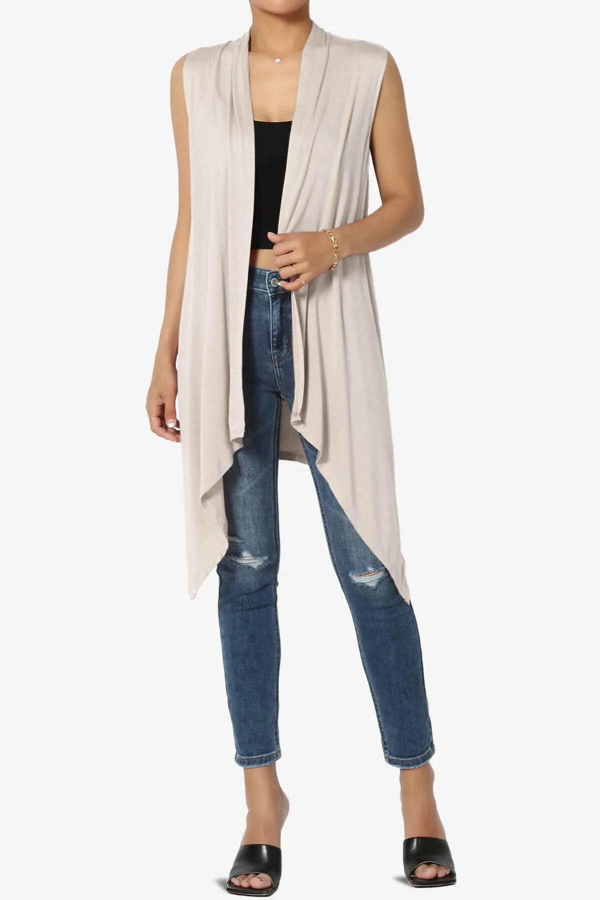 Taysom Draped Open Front Sleeveless Cardigan Vest PLUS