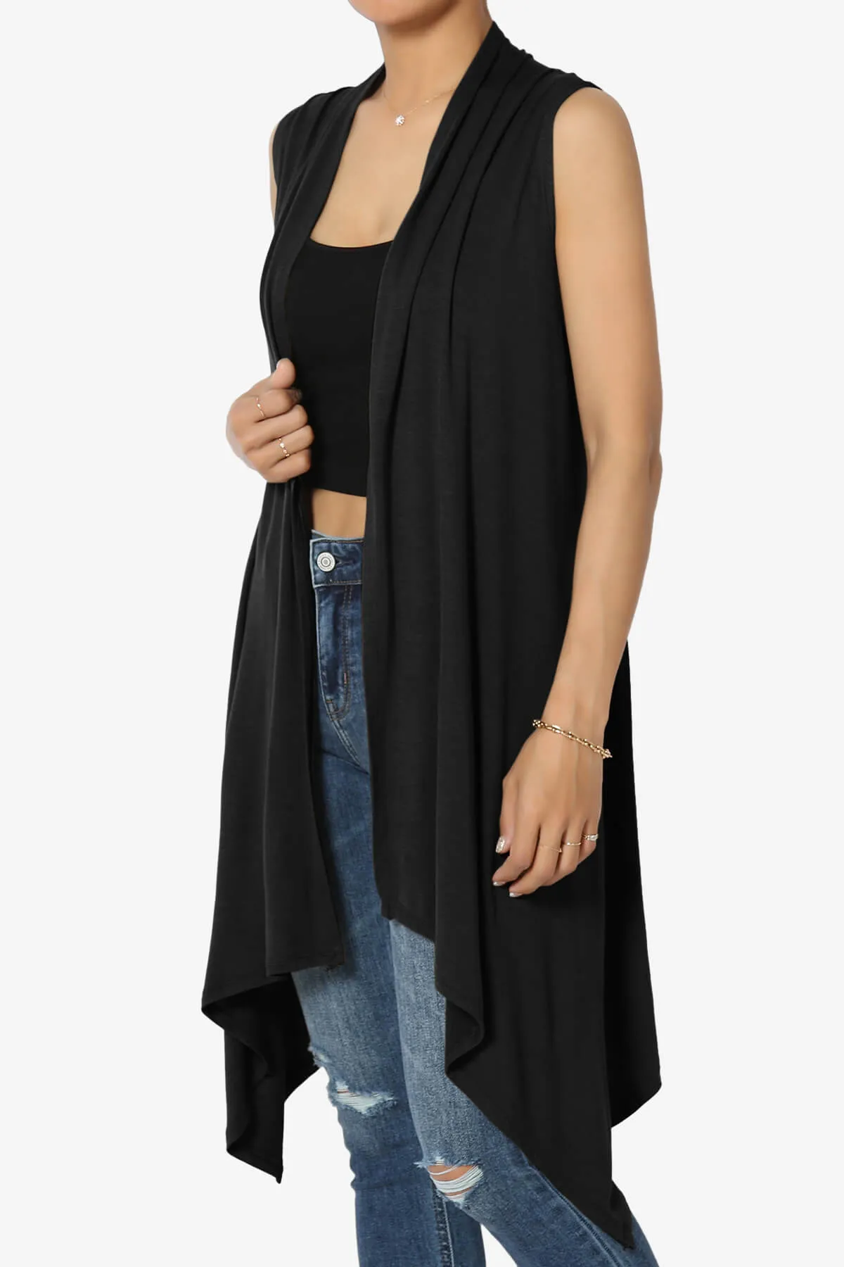 Taysom Draped Open Front Sleeveless Cardigan Vest PLUS