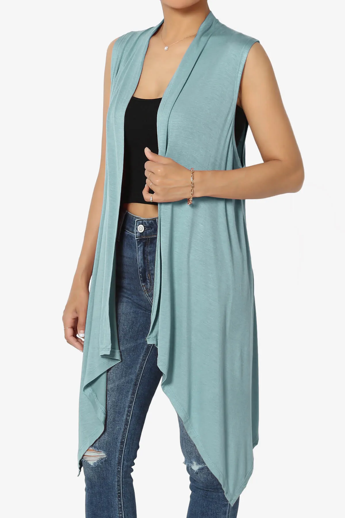 Taysom Draped Open Front Sleeveless Cardigan Vest PLUS