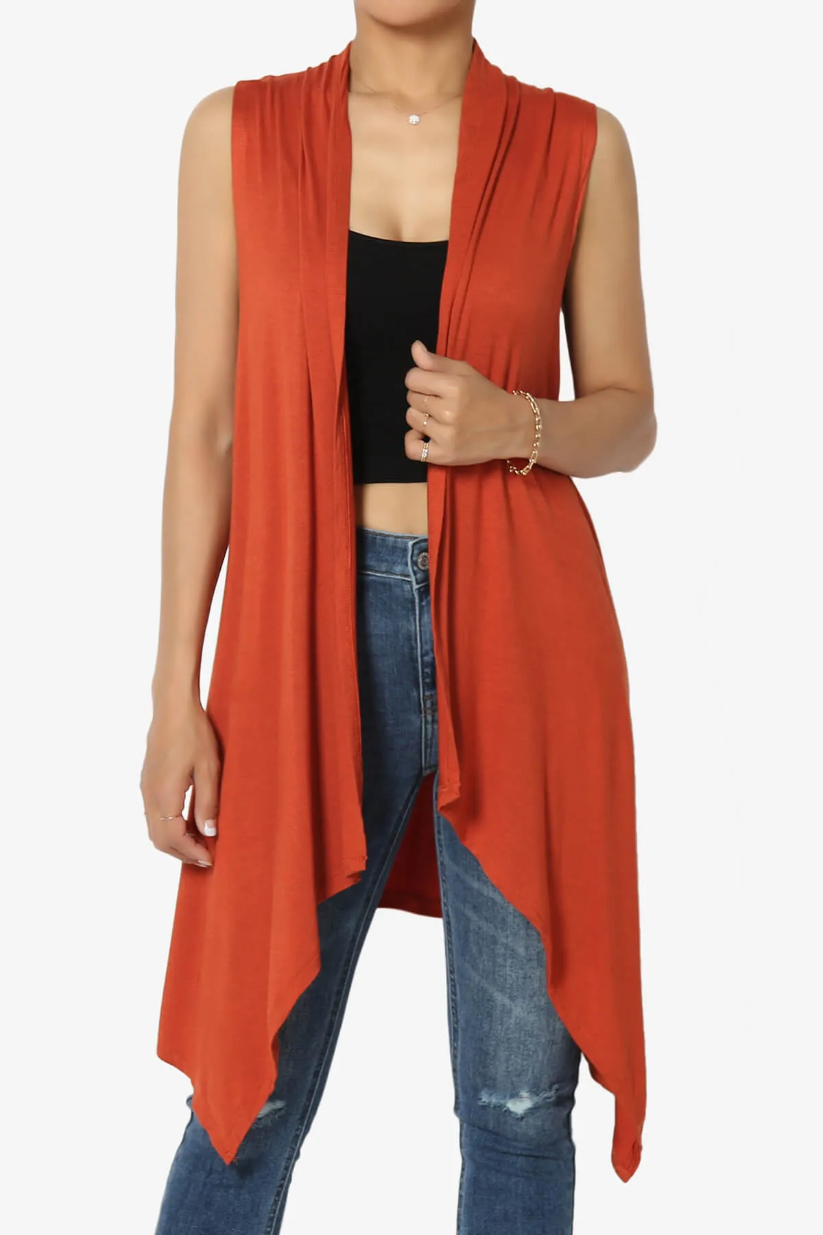Taysom Draped Open Front Sleeveless Cardigan Vest PLUS