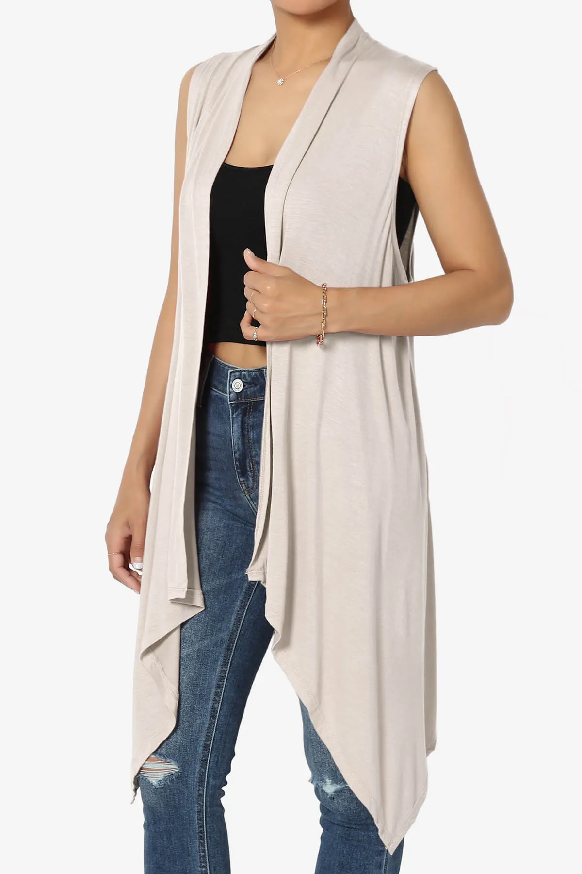 Taysom Draped Open Front Sleeveless Cardigan Vest PLUS