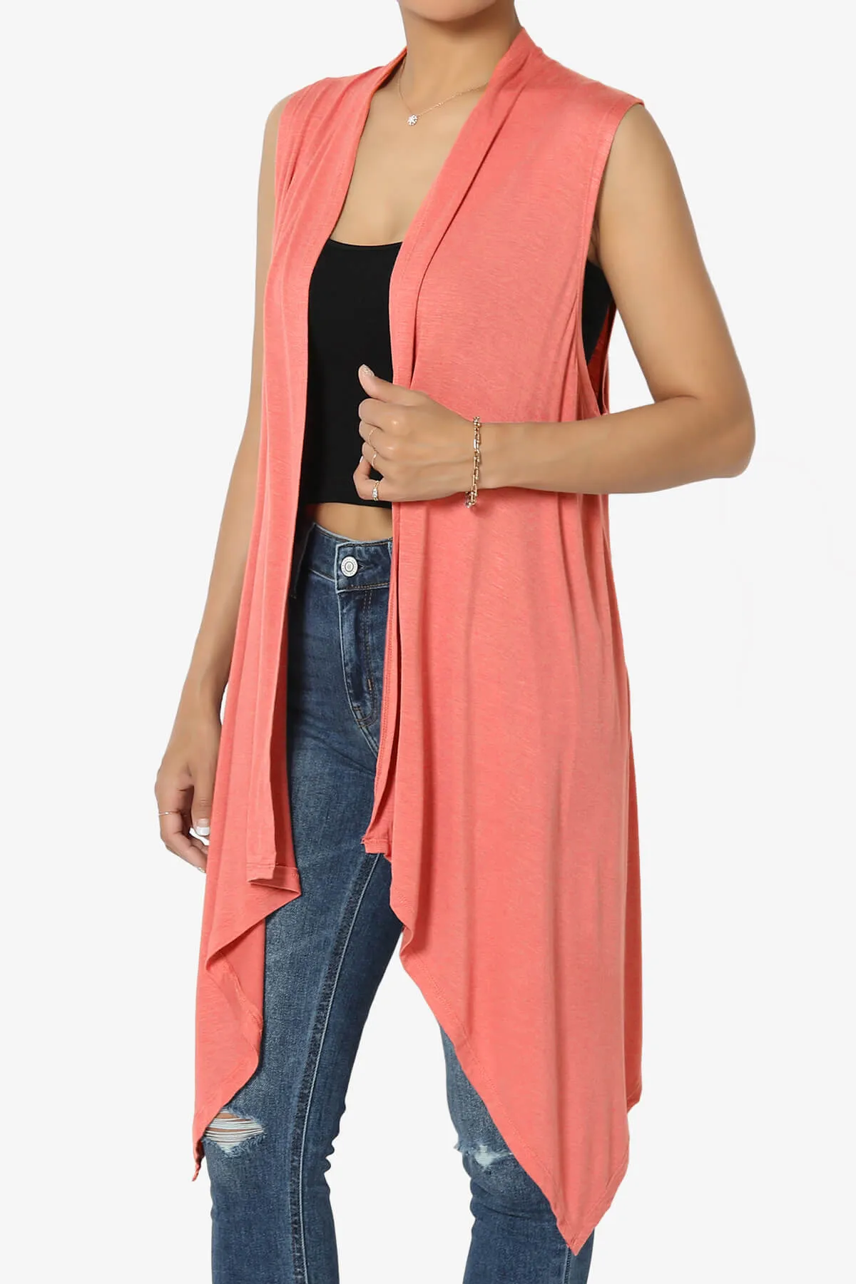 Taysom Draped Open Front Sleeveless Cardigan Vest PLUS