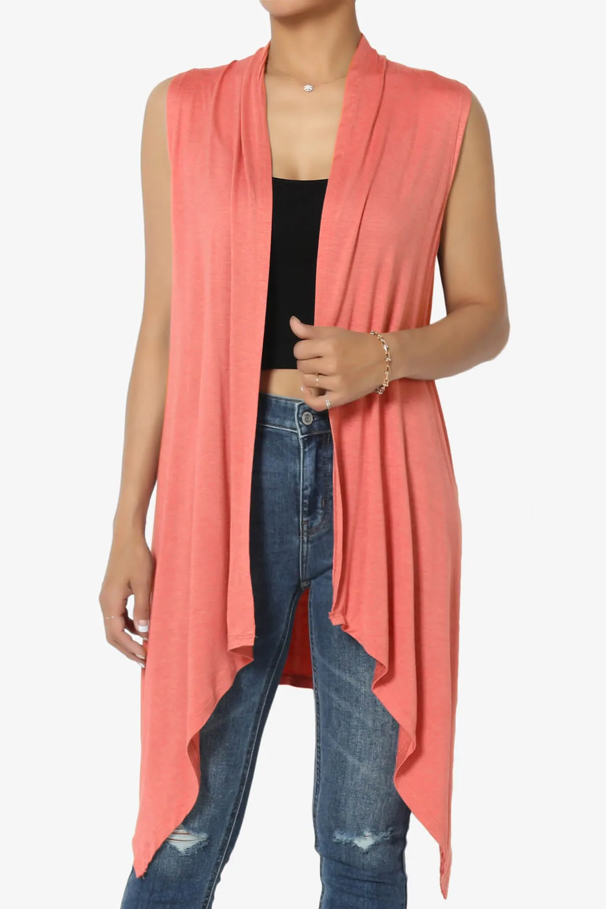 Taysom Draped Open Front Sleeveless Cardigan Vest PLUS
