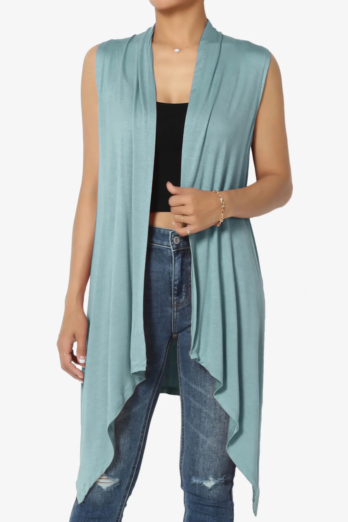 Taysom Draped Open Front Sleeveless Cardigan Vest PLUS