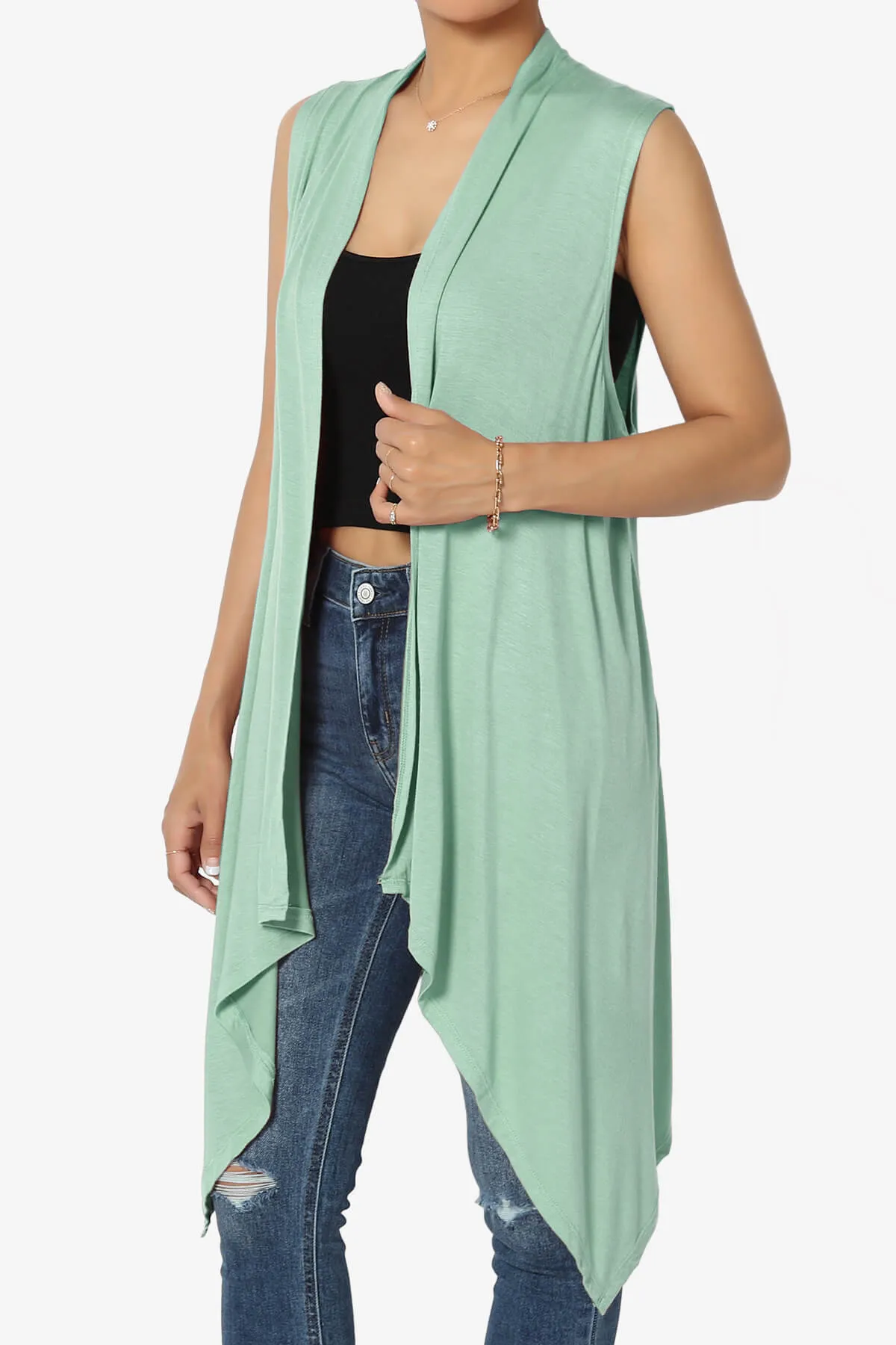 Taysom Draped Open Front Sleeveless Cardigan Vest PLUS