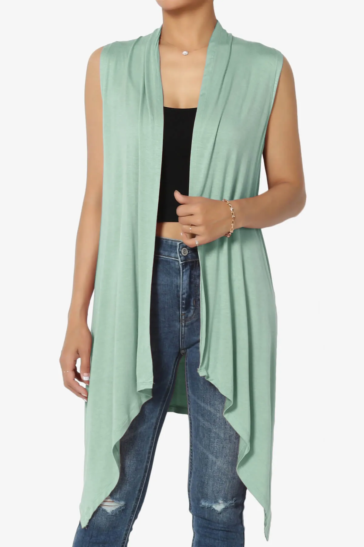 Taysom Draped Open Front Sleeveless Cardigan Vest PLUS