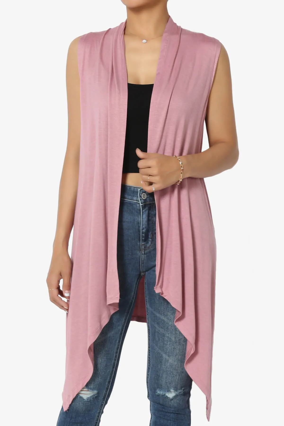 Taysom Draped Open Front Sleeveless Cardigan Vest PLUS
