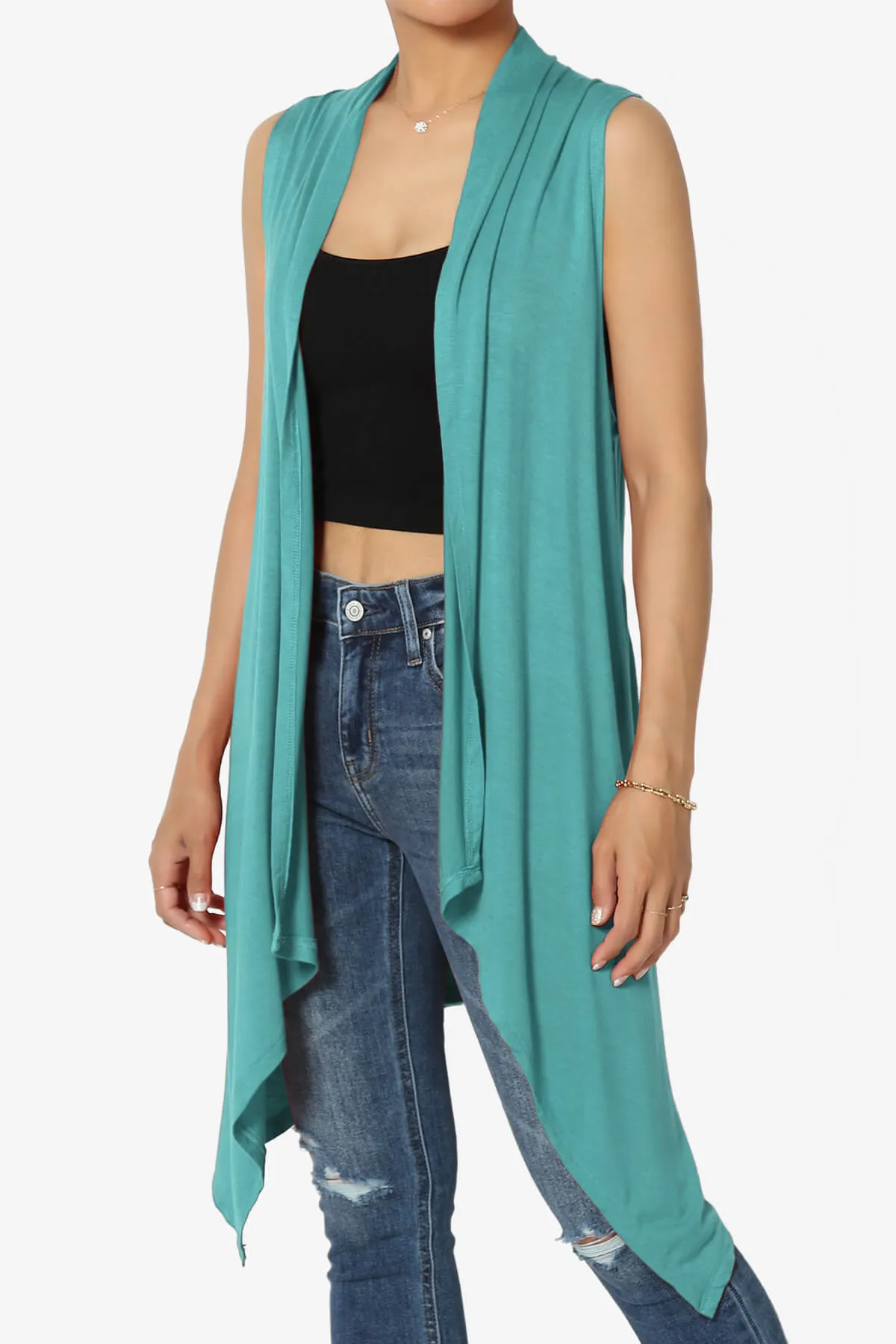 Taysom Draped Open Front Sleeveless Cardigan Vest PLUS